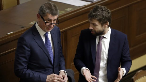 Premiér v demisi Andrej Babiš z hnutí ANO a jeho stranická a vládní kolega ministr spravedlnosti Robert Pelikán