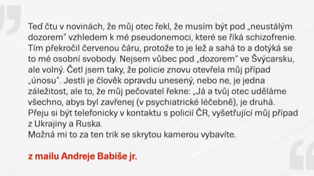 Dopis Andreje Babiše mladšího do redakce TV Seznam.