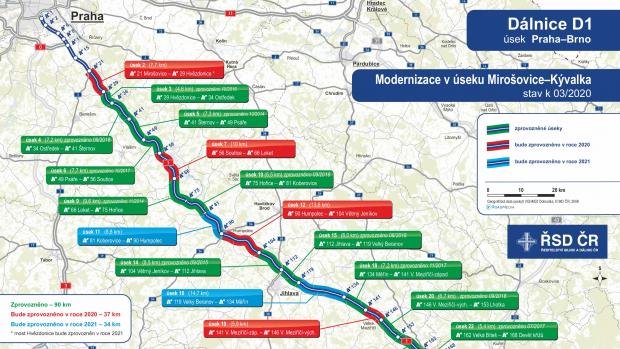 Uzavírky na D1 v noci na neděli 21. června