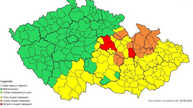 Výstraha Českého meteorologického ústavu z pondělí 29. června 2020