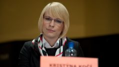 Kristýna Kočí za Věci veřejné ve volební diskuzi s Martinem Veselovským v budově Českého rozhlasu v Ostravě dne 20.5.2010