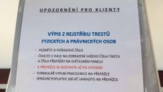 Pro výpis z rejstříku trestů si na pražský Pankrác oproti minulosti chodí jen zlomek lidí