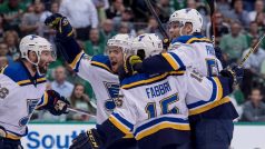 Hokejisté St. Louis Blues. U tohoto týmu působil Vladimír Havlůj osm let