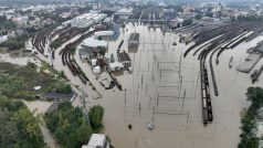 Zaplavená městská část Ostrava-Mariánské Hory, Ostrava-Přívoz, kde je hlavní nádraží