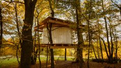 Tree-house, dvě plošiny a mezi nimi polykarbonát