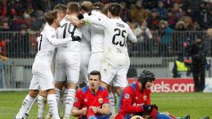 Radost plzeňských fotbalistů po vítězství nad CSKA Moskva