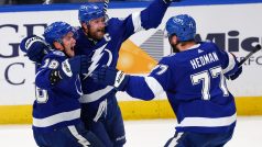 Ondřej Palát, Steven Stamkos a Victor Hedman