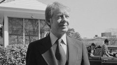 Prezident Jimmy Carter v Bílém domě ve Washingtonu v roce 1977