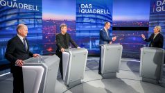 Televizní debata kandidátů na německého kancléře. Zleva Olaf Scholz, Robert Habeck, Friedrich Merz a Alice Weidelová