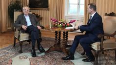 Prezident Miloš Zeman při natáčení pořadu TV s prezidentem televize Barrandov