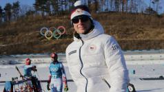 Ondřej Rybář na tréninku v Alpensia Biathlon Centre před zahájením zimních olympijských her.