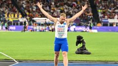 Oštěpař Jakub Vadlejch se raduje z vítězného pokusu na ME v atletice 2024 v Římě