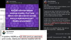 Ukázky toho, co Eva Hrdinová sdílela na sociálních sítích