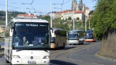 Demonstrativní jízda autobusů centrem Prahy.