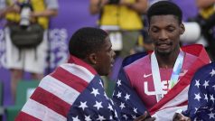 Američtí sprinteři Fred Kerley, Marvin Bracy a Trayvon Bromell.