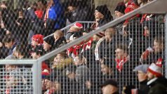 Jaroslav Tvrdík (uprostřed nahoře) v sektoru fanoušků Slavie