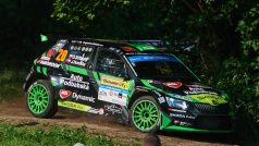 Posádka Dominik Stříteský a Jiří Hovorka na trati 52. ročníku Barum Czech rallye Zlín 2023