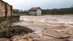 Rozvodněná řeka Labe u obce Heřmanice