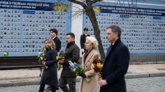 Italská premiérka Giorgia Meloniová, ukrajinský prezident Volodymyr Zelenskyj, předsedkyně Evropské komise Ursula von der Leyenová, belgický premiér Alexander De Croo a kanadský premiér Justin Trudeau na návštěvě Ukrajiny