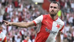 Fotbalista pražské Slavie Tomáš Chorý slaví gól proti belgickému Royale Union Saint-Gilloise v domácím utkání 3. předkola Ligy mistrů