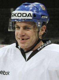 Hokejový reprezentant Petr Hubáček na tréninku v Moskvě