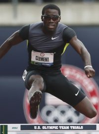 Kerron Clement competes in the men&#039;s 400m hurdles semi-finals at the U.S. Olympic athletics trials in Eugene, Oregon, June 29, 2012