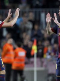David Villa (vlevo) a Lionel Messi, hlavní strůjci vítězství Barcelony nad Sevillou
