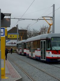 Nová tramvajová trať v Olomouci - dočasná zastávka Trnkova