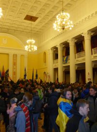 Městský úřad v Kyjevě během demonstrací