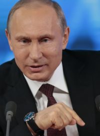 Vladimir Putin na své výroční tiskové konferenci v Moskvě. 19. 12. 2013