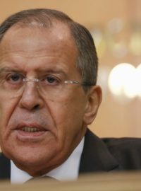 Ruský ministr zahraničí Sergej Lavrov během tiskové konference v Moskvě