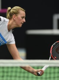 Petra Kvitová na tréninku fedcupového týmu v ostravské hale před zápasem s Francií