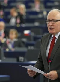 Místopředseda Evropské komise Frans Timmermans při vystoupení v europarlamentu