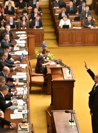 Miroslav Kalousek na mimořádné schůzi Poslanecké sněmovny ke kauze Čapí hnízdo