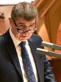 Andrej Babiš na mimořádné schůzi Poslanecké sněmovny ke kauze Čapí hnízdo