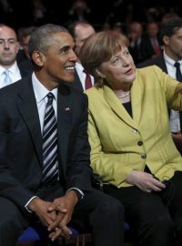 Barack Obama a Angela Merkelová v Hannoveru