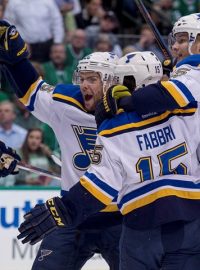 Hokejisté St. Louis Blues. U tohoto týmu působil Vladimír Havlůj osm let