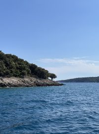 Projíždíme okolo jedné zátočiny, kde vápencové srázy padají až pod hladinu