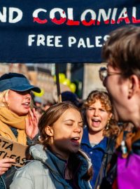 Švédská aktivistka Greta Thunbergová během demonstrace v Amsterdamu