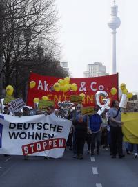 Protesty kvůli vysokým nájmům v Berlíně.