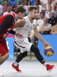 Basketbal 3x3, utkání na Evropských hrách v Minsku mezi Ruskem a Lotyšskem