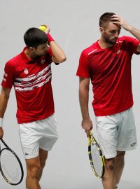 Novak Djokovič a Viktor Troicki během čtyřhry ve čtvrtfinále Davis Cupu