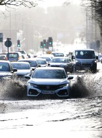 Zaplavené ulice ve městě Manchester