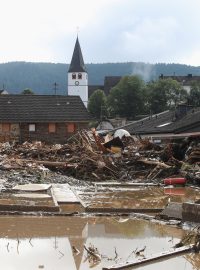 Zřícené domy v německé obci Schuld zasažené povodněmi a silnými srážkami.