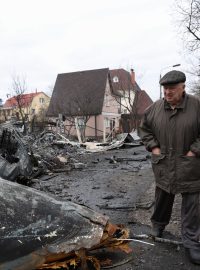 Zničená obydlená oblast v Kyjevě