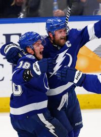 Ondřej Palát, Steven Stamkos a Victor Hedman