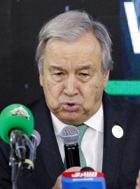Generální tajemník OSN Antonio Guterres během svého projevu k účastníkům klimatické konference COP27 v egyptském Šarm aš-Šajchu