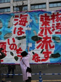 Japonci protestující proti vypouštění jaderně kontaminované vody do moře