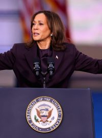 Kamala Harrisová při projevu na Howardově univerzitě ve Washingtonu D.C.