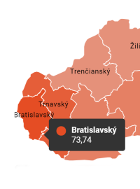 Podpora Zuzany Čaputové ve druhém kole prezidentských voleb v jednotlivých slovenských krajích